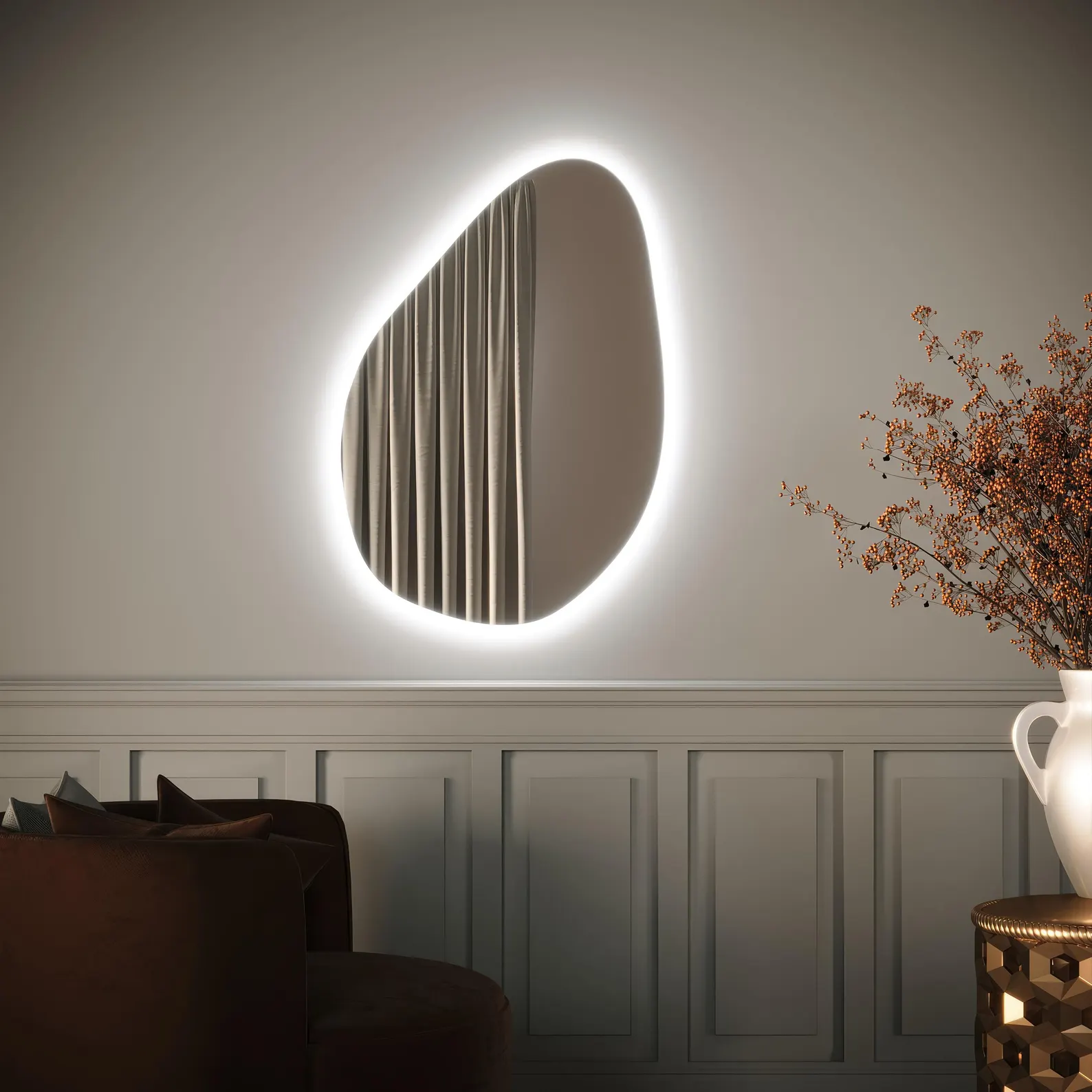 Aurora Led Asymmetrical Decorative Bathroom Mirror - Image 2