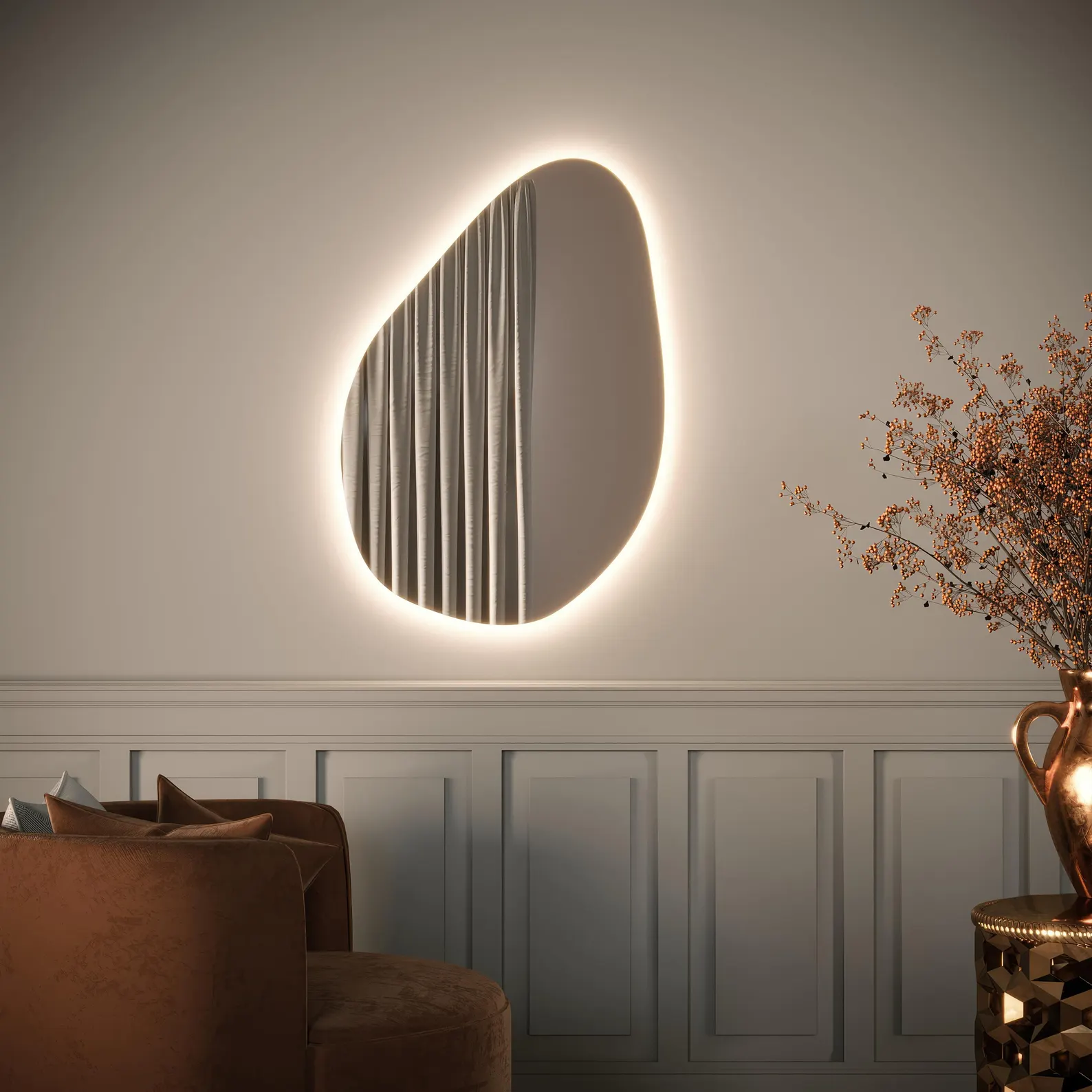 Aurora Led Asymmetrical Decorative Bathroom Mirror - Image 3