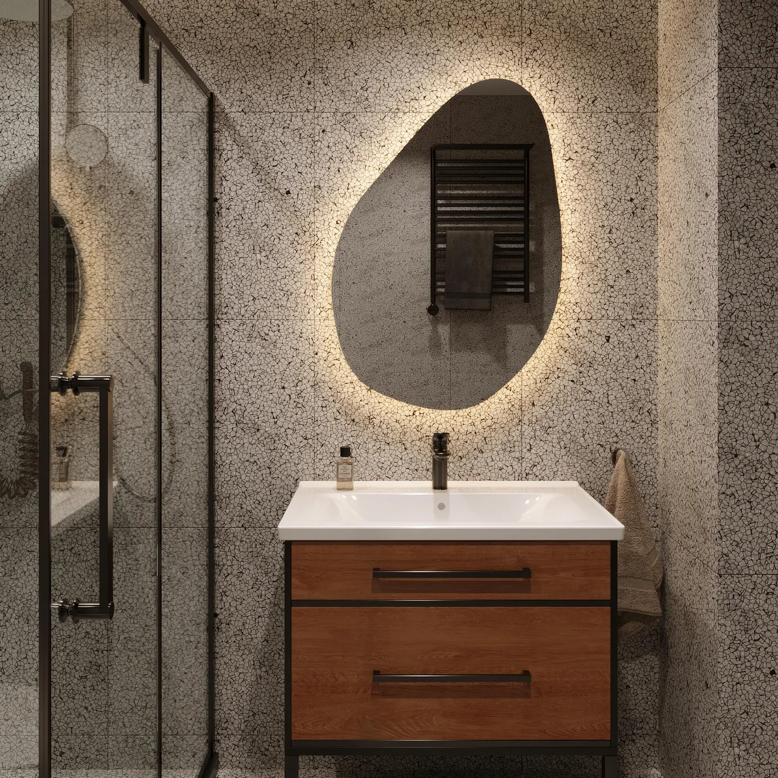 Aurora Led Asymmetrical Decorative Bathroom Mirror