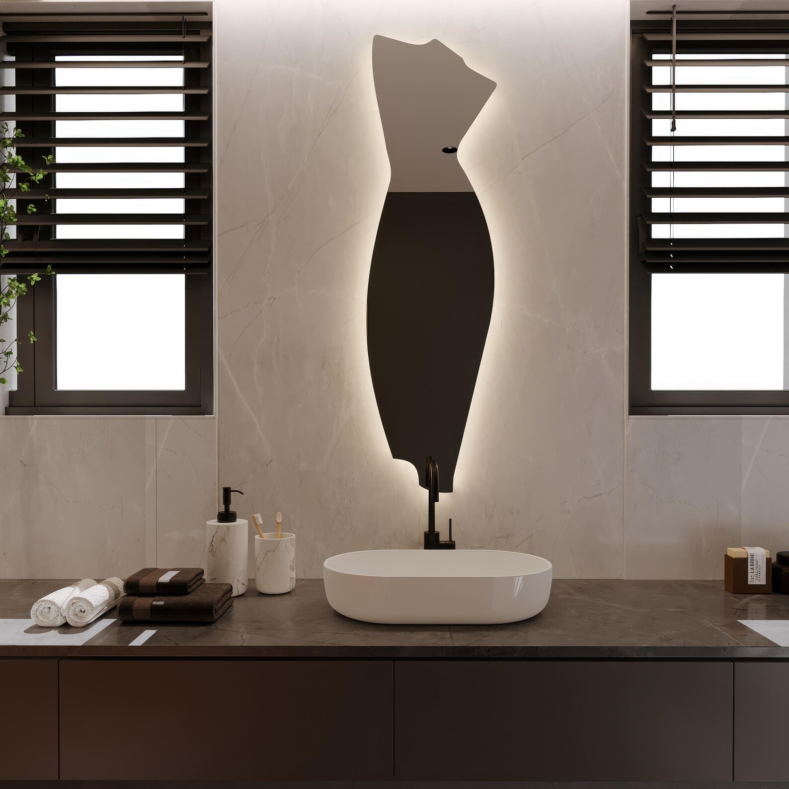Lyra Led Asymmetrical Decorative Bathroom Mirror - Image 2