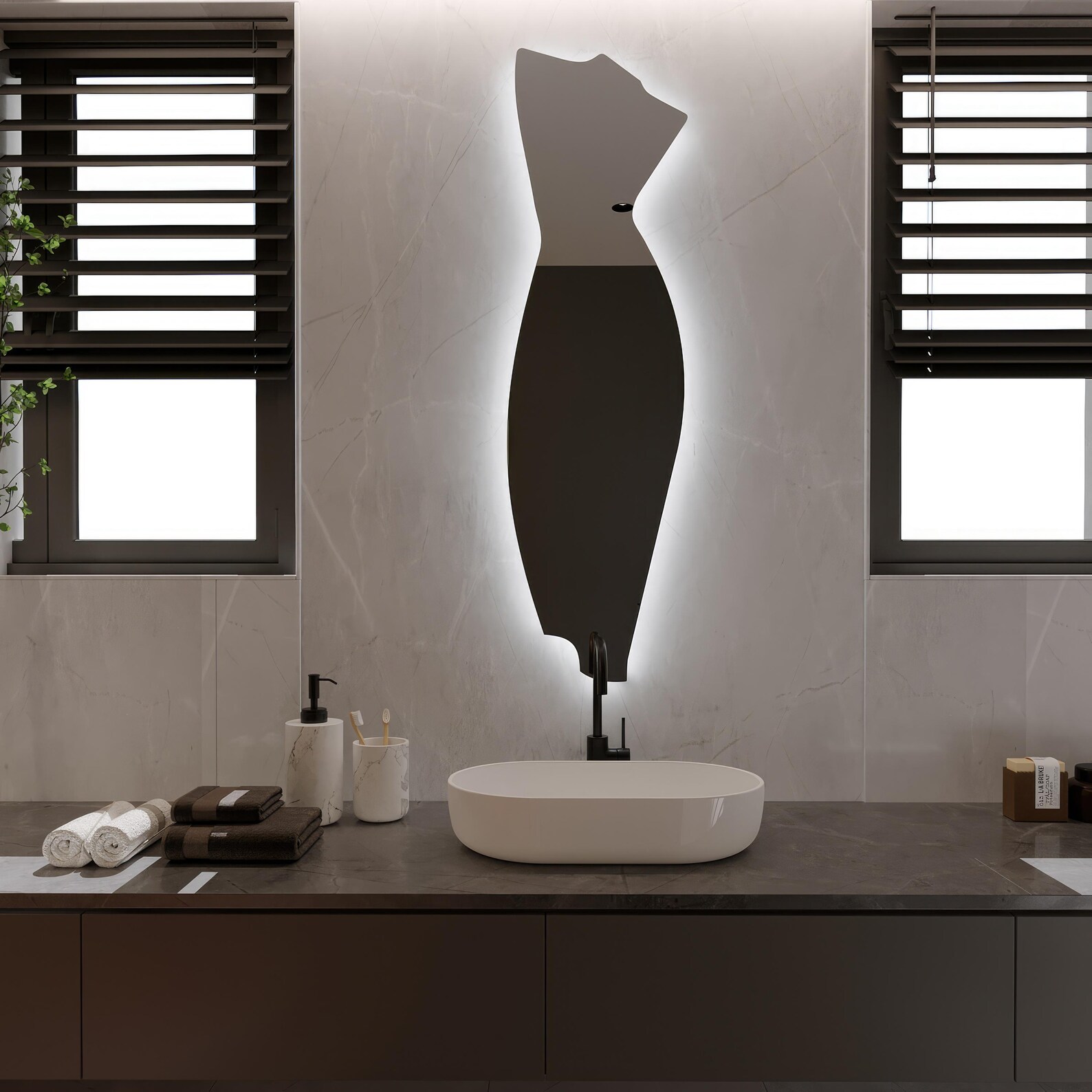 Lyra Led Asymmetrical Decorative Bathroom Mirror - Image 3